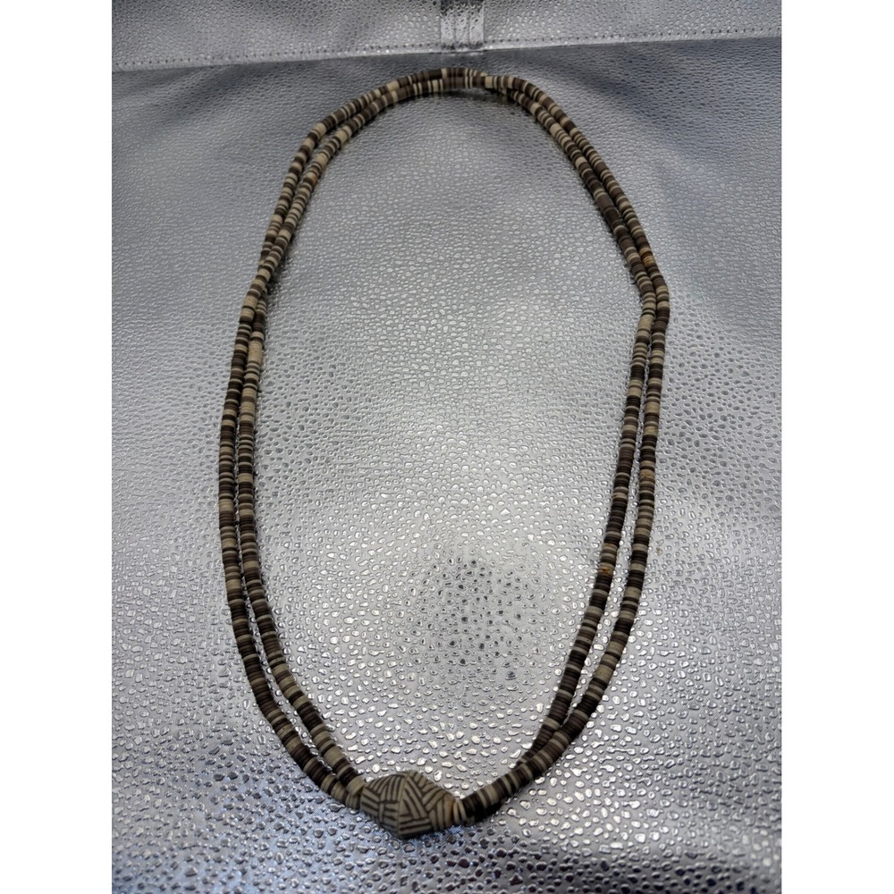 Vintage Earth Tone Heishi Bead Double Strand Necklace Tribal Geometric Focal